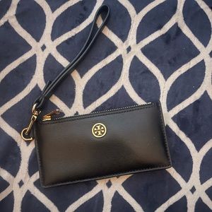 Tory Burch Robinson Black Saffiano Leather Card Coin Wristlet